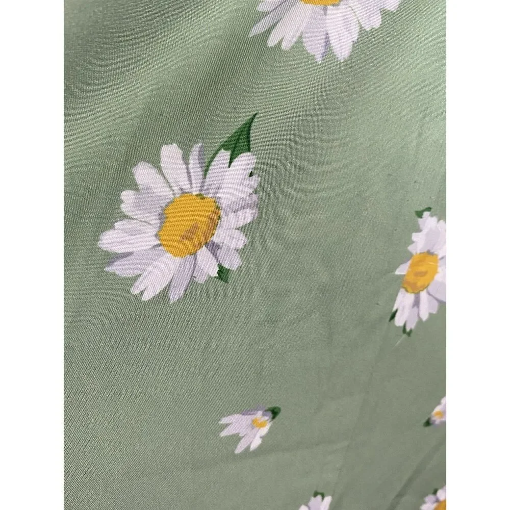 Belle Poque A Line Fit & Flare Green Daisy Midi Dress Womens XL Pockets Smocked - Picture 6 of 9